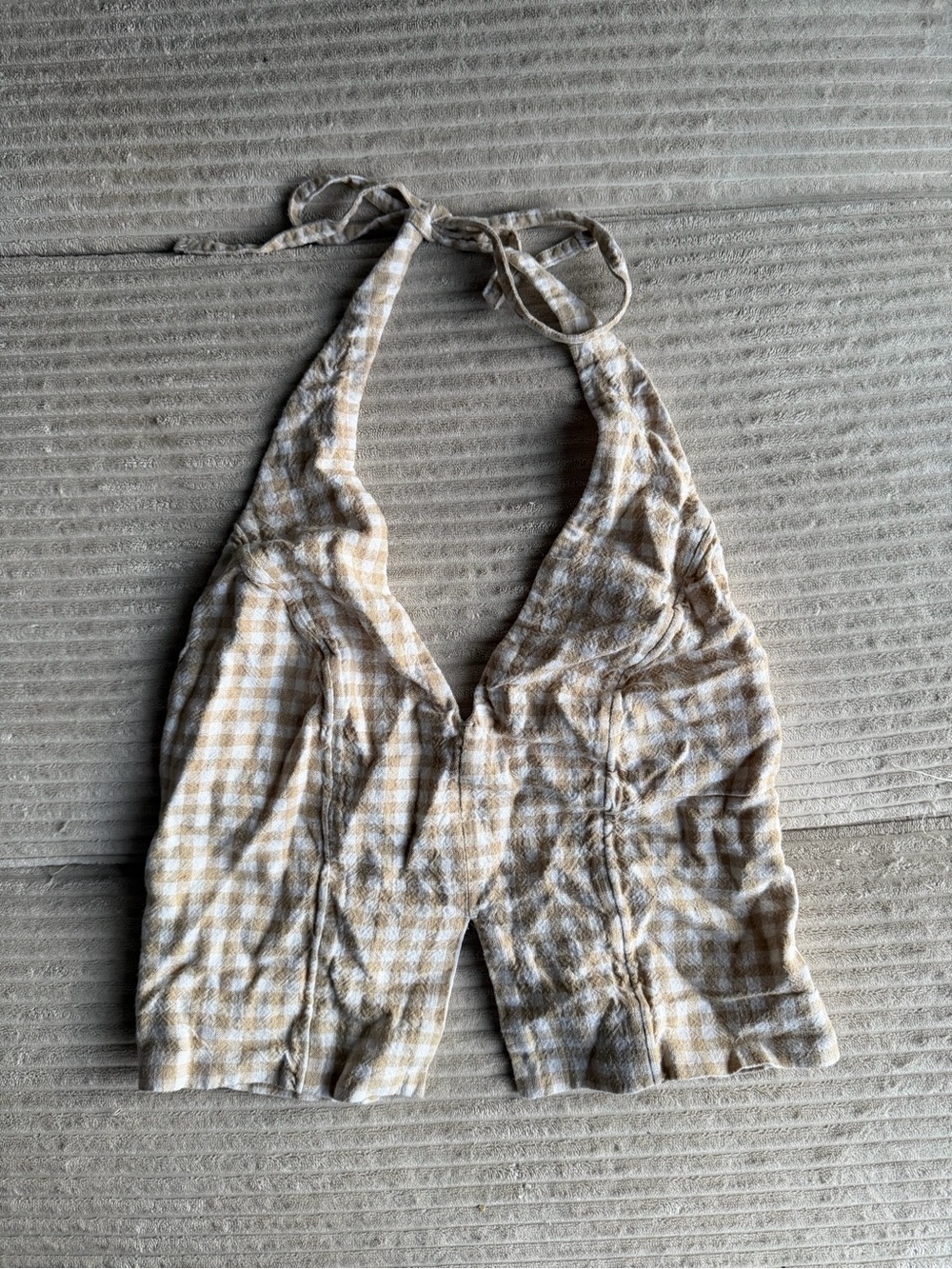Abercrombie & Fitch Tan and White Gingham Halter Crop Top